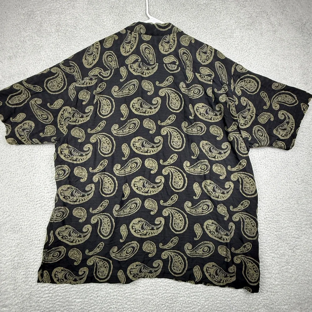 Tommy Bahama Mens XL TGT‎ Black Gold Paisley Silk Short Sleeve Button Up Shirt
